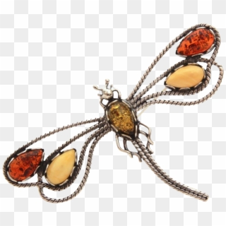 Sterling Amber Pin, Dragonfly Brooch, Vintage Bug Pin,, HD Png Download