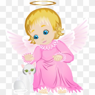Cute Angel With White Kitten Transparent Png Clip Art, Png Download