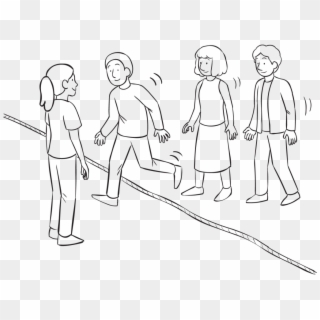 Back Group Of People Walking Across A Rope On The Ground, - Line Art, HD Png Download