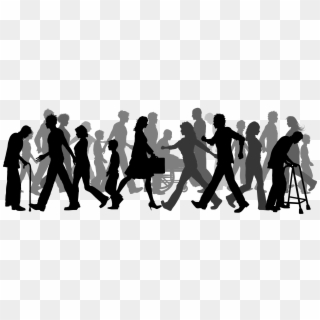 Crowd Walking Png Black And White Download - Crowd Of People Silhouettes, Transparent Png