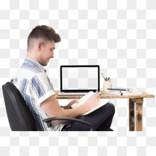 Png Macbook Mockup Of A Man Writing In His Notebook - Output Device, Transparent Png