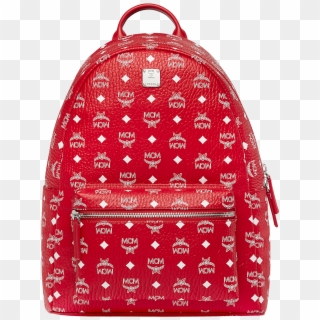 Mcm Stark Backpack In White Logo Visetos - Red And White Mcm Backpack, HD Png Download