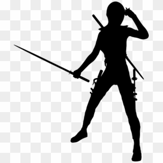 Female Woman Girl Ninja Warrior Weapons Sword - Woman Warrior Silhouette Png, Transparent Png