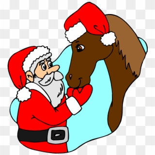 Santa Hat Clipart Chistmas - Santa Claus With Horse Cartoon, HD Png Download