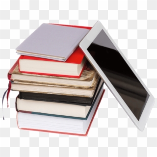 Free Png Download E-book Next To Pile Of Books Png - Books And Tablet, Transparent Png