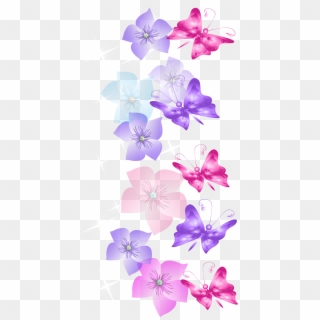 Rainbow Butterfly Png Border - Butterfly And Flowers Decoration, Transparent Png