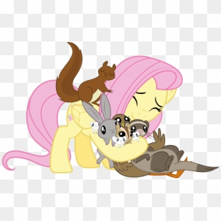 Hug Clipart Transparent - Fluttershy With Animals Png, Png Download