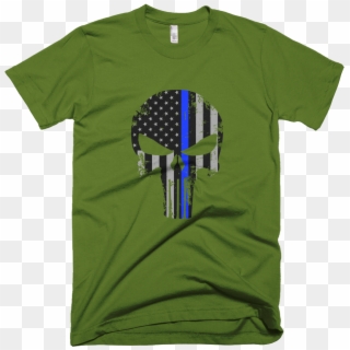 American Thin Blue Line Punisher Skull Short Sleeve - T-shirt, HD Png Download