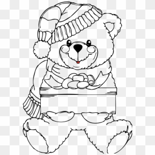Bear Black And White Black Bear Clipart Black And White - Christmas Teddy Bear Coloring Page, HD Png Download