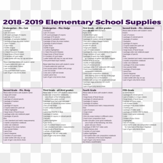 2018-2019 School Supplies Lists, HD Png Download