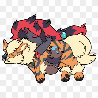 Zorua And His Parents Arcanine Keeps The Fam Warm,,, - Cartoon, HD Png Download