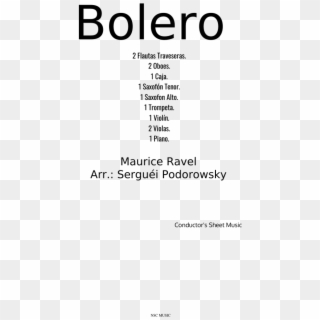 Bolero Sheet Music For Flute, Violin, Piano, Oboe Download - Parallel, HD Png Download