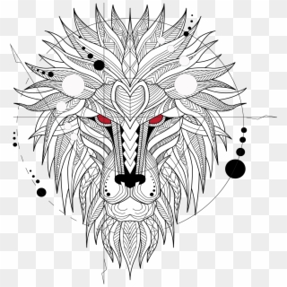 Tattoo Head Ferocious Totem T-shirt Lion - Geometric Lion, HD Png Download