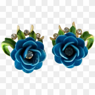 Trifari Turquoise Blue Enamel Rose Flower Earrings - Artificial Flower, HD Png Download