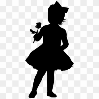 Little Girl With Rose Silhouette Png Clip Art Image - Little Girl Silhouette Png, Transparent Png