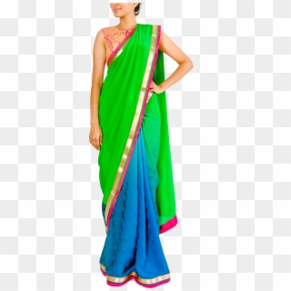 Green And Blue Shaded Half And Half Saree By Stylease - Sari, HD Png Download