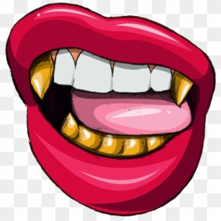 Lips Red Trill Sexy - Cartoon Mouth With Gold Teeth, HD Png Download