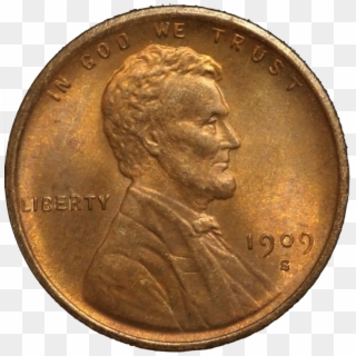 1909-s Vdb Lincoln Cent Obverse Transparent Background - Coin With No Background, HD Png Download