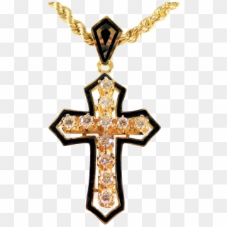 Vintage 14k Gold, Black Enamel, And Diamond Gothic - Cross, HD Png Download