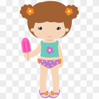 Cute Girl With Short Hair And Popsicle In Tankini - Beach Girl Clipart, HD Png Download