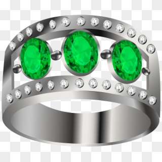 Silver Ring With Green Diamond Png Image, Transparent Png