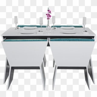 Trapezoid Dining Table With Chairs, White Black Blue - Bathroom Sink, HD Png Download