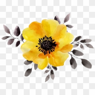 Yellow Sticker - Yellow Watercolor Flowers Png, Transparent Png