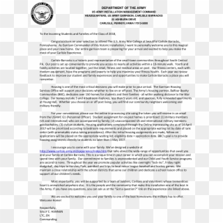 Class 2018 Welcome Letter - Us Army Letter Heading, HD Png Download