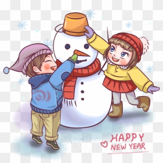 New Year Playful Scene Play Snowman Child Png And Psd - Cartoon, Transparent Png