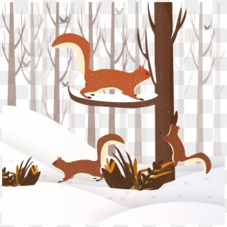 Squirrel Winter Snow Elements Png And Psd - Winter, Transparent Png