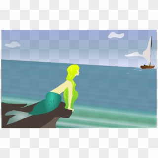 Mermaid Waiting - Cartoons Mermaids Sitting On A Rock, HD Png Download