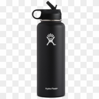 Hydroflask 40oz Wide Mouth Insulated Bottle W/ Straw - Black Hydro Flask With Straw, HD Png Download