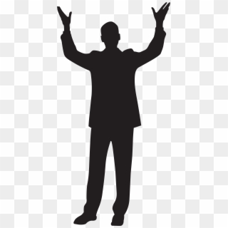 Man With Hands Up Silhouette Clip Art Image - Man Waving Vector Png, Transparent Png