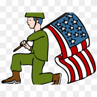 Soldiers Clipart American Soldier - Soldier Holding Flag Cartoon, HD Png Download