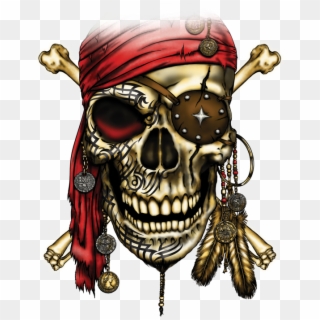 Pirate Skull With Red Bandana - Skull, HD Png Download