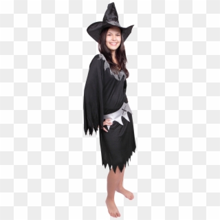 Cute Witch Girl On Starry Halloween Night Png Image - Young Witch Costume Png, Transparent Png