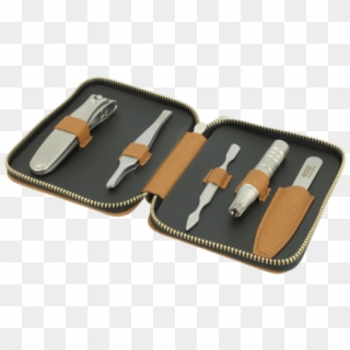 Dovo 5 Piece Manicure Set In Tan Leather Zip Case - Tool, HD Png Download