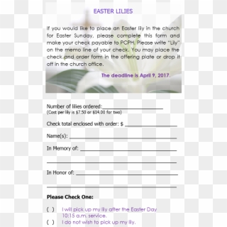 Easter Lily Order Form - Easter Lily Order, HD Png Download