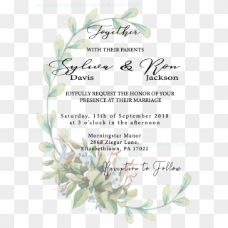 Floral Wreath Wedding Invitation - Calligraphy, HD Png Download