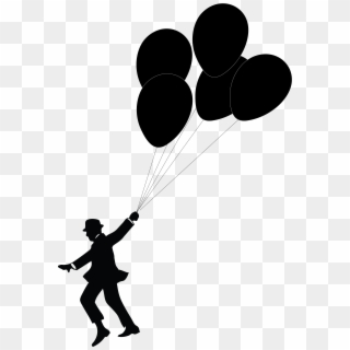 Graphic Freeuse Stock Ballon Vector Black And White - Man Holding Balloons Silhouette, HD Png Download