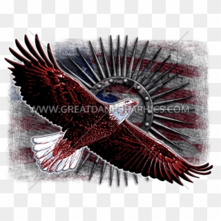 Soaring Metal Eagle American Flag Baseball Sleeve Shirt - Flag Of The United States, HD Png Download