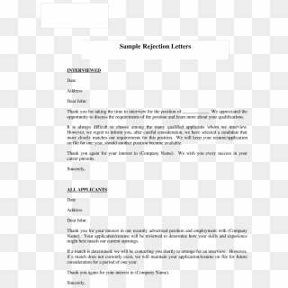Job Applicant Rejection Letter Sample Valid Free Job - Sample Applicant Denial Letter For Job, HD Png Download