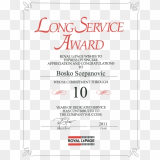 Service Awards Certificates Template - Royal Lepage, HD Png Download