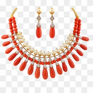 A Necklace Of Coral And Pearl In Nizami Design - Traditional Maharashtrian Coral Jewellery, HD Png Download
