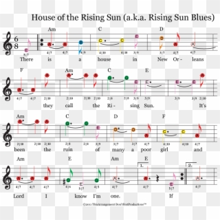 Easy Guitar Sheet Music For House Of The Rising Sun - Sheet Music, HD Png Download