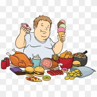 A Fat Cartoon Man Feasting On Junk Food - Eating Too Much Clipart, HD Png Download