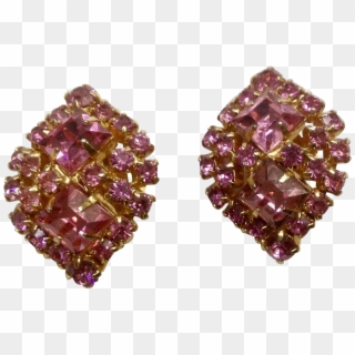 Beautiful Vintage Pink Sparkle Rhinestone Clip Earrings - Earrings, HD Png Download