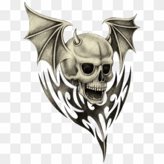 #tattoo #skull #design #wings #evil #cool #idea - Skulls With Wings Drawings, HD Png Download