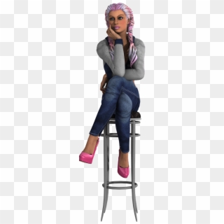 Download Woman Pink Plaits Legs Crossed Transparent - Girl Sitting On A Stool, HD Png Download