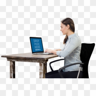 Png Macbook Mockup Used By Woman At Her Desk - Laptop On Desk Png, Transparent Png